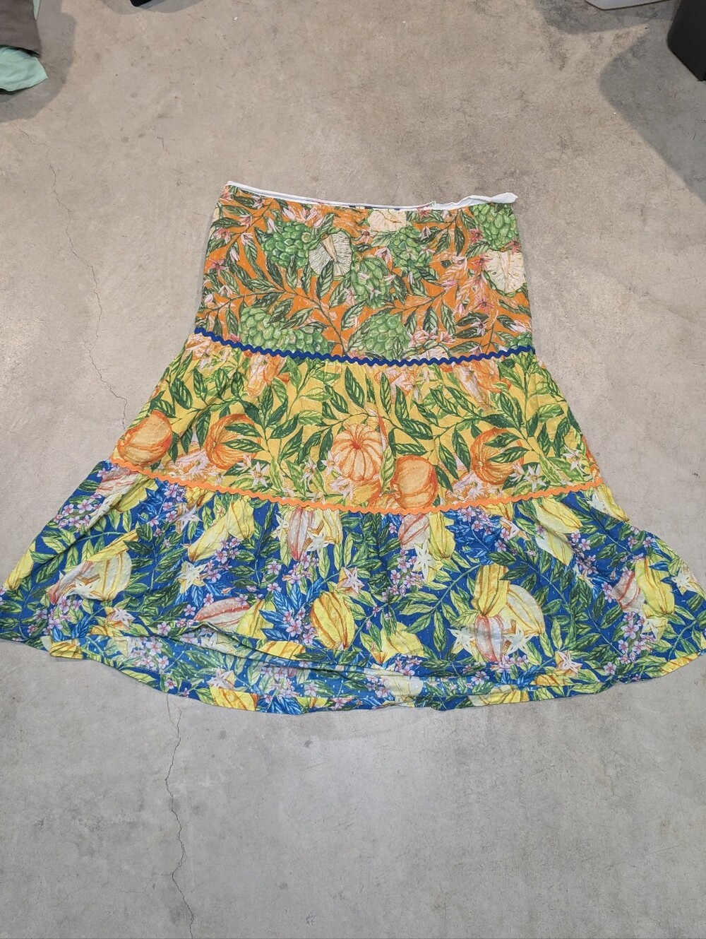 FARM Rio Multicolor Floral Tiered Skirt/Dress Yellow Blue Orange Women's XL